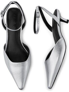 Women's Silver Elegant 2 Inch Comfortable Closed Toe Pumps Low Dress Kitten Heel